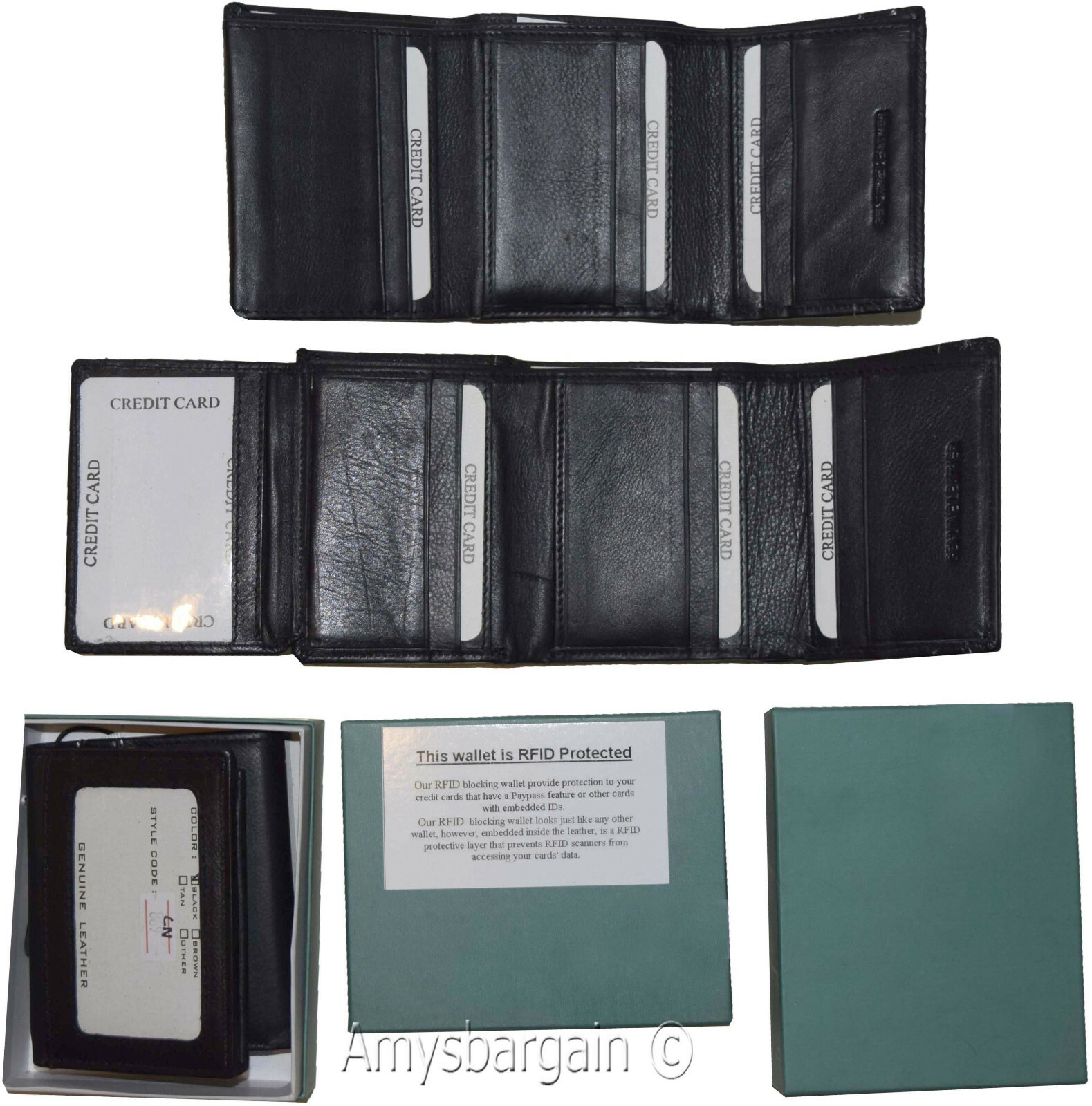 RFID blocking Men's Wallet Genuine Leather Trifold Wallet 11 Credit Card in Box* - Image 4