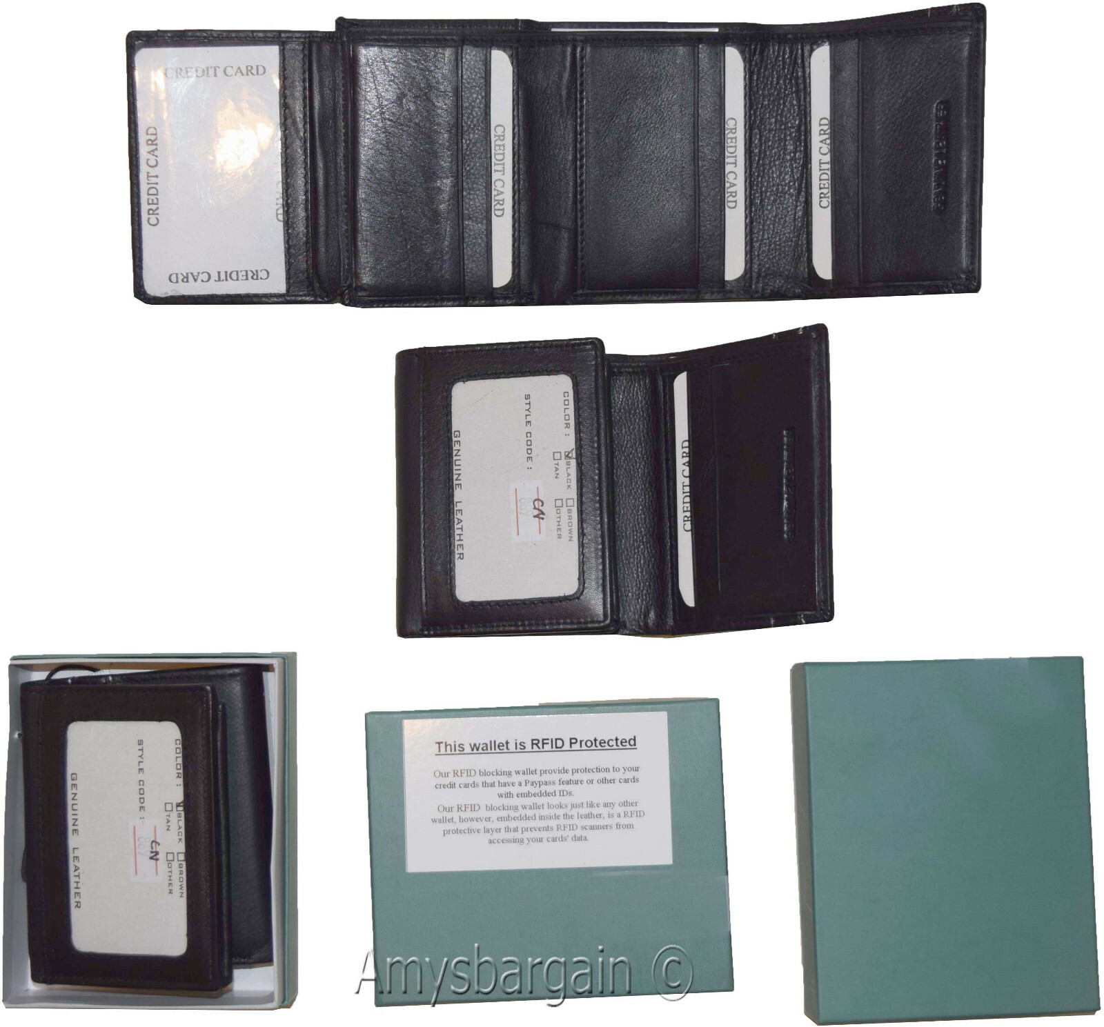 RFID blocking Men's Wallet Genuine Leather Trifold Wallet 11 Credit Card in Box* - Image 7