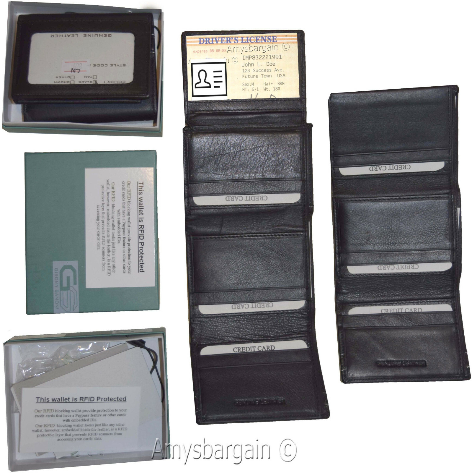 RFID blocking Men's Wallet Genuine Leather Trifold Wallet 11 Credit Card in Box*