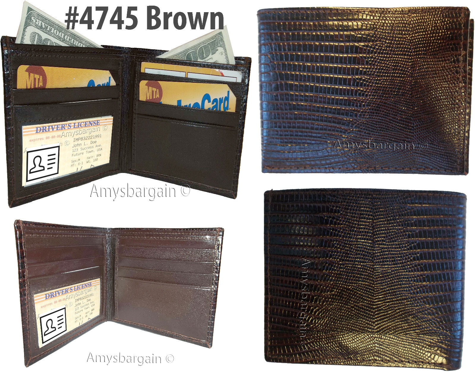 Italian Styled Lizard Printed Leather man's bifold wallet 2 bill slots 8 card ID - Image 14