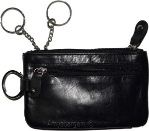 Women's Change purse leather Zip coin purse wallet 2 pocket coin case w/key ring - Image 11