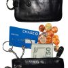 Women's Change purse leather Zip coin purse wallet 2 pocket coin case w/key ring