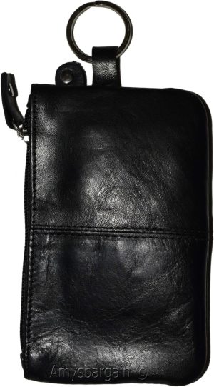 Women's Change purse leather Zip coin purse wallet 2 pocket coin case w/key ring - Image 5