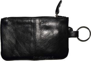 Women's Change purse leather Zip coin purse wallet 2 pocket coin case w/key ring - Image 6