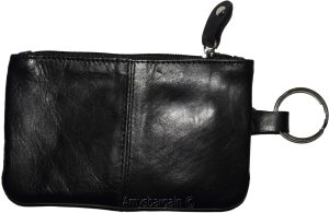 Women's Change purse leather Zip coin purse wallet 2 pocket coin case w/key ring - Image 9