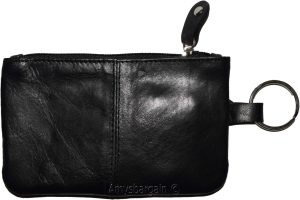 Women's Change purse leather Zip coin purse wallet 2 pocket coin case w/key ring - Image 10