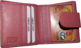 Women’s RFID pink wallet leather wallet Ladies Compact ID bills coin card case
