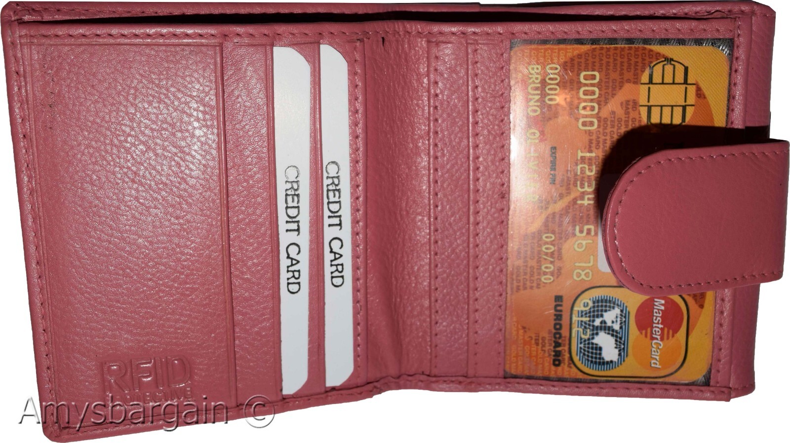 Women’s RFID pink wallet leather wallet Ladies Compact ID bills coin card case - Image 7