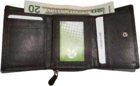 Women's wallet leather brown small billfold 6 card 2 ID windows change purse new