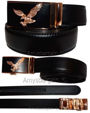 eagle buckle men's belt leather automatic dress Jeans comfort Slide lock BN 50" - Image 9