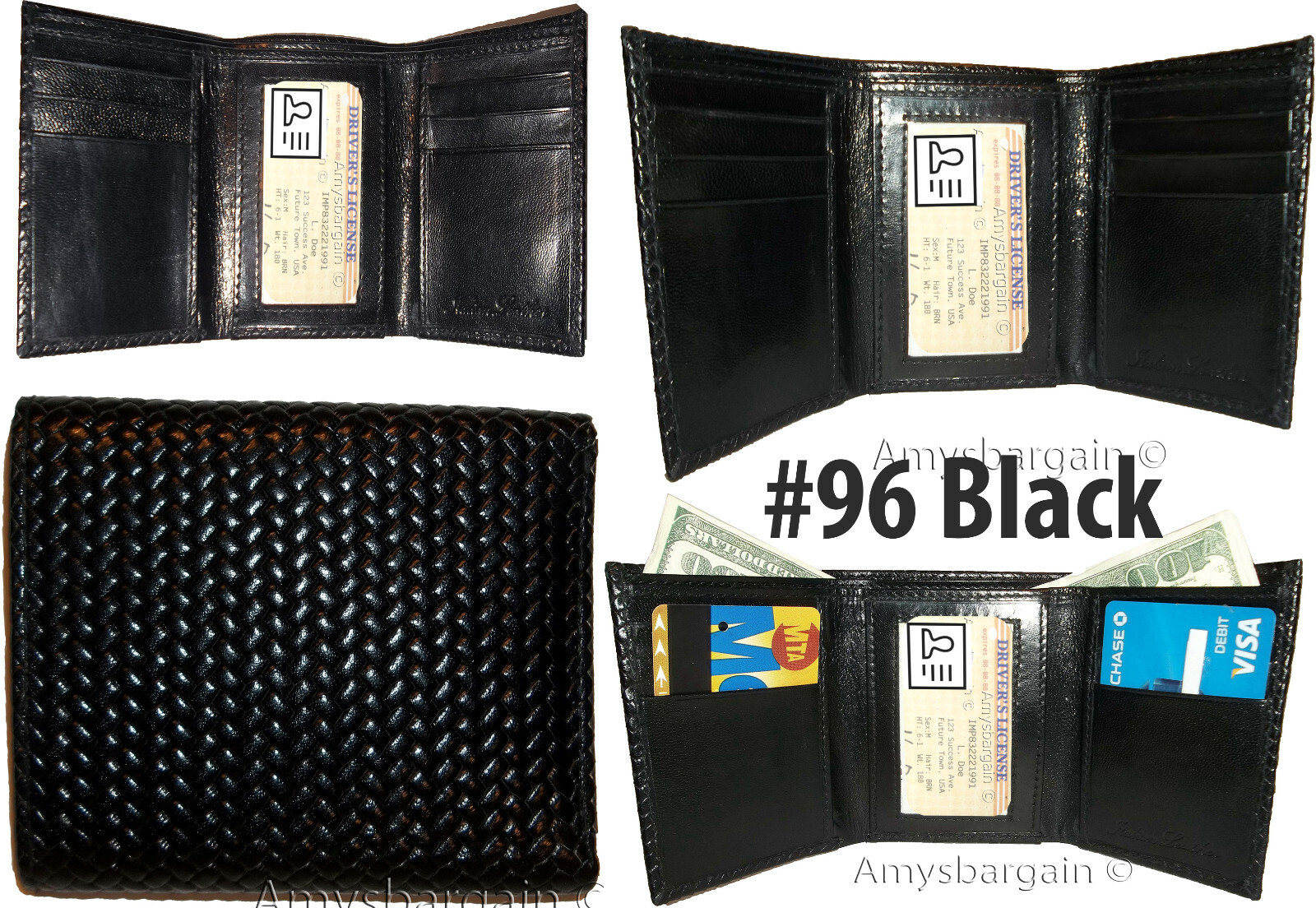 lot of 12 man's black trifold wallet new style woven printed leather wallet - Image 4