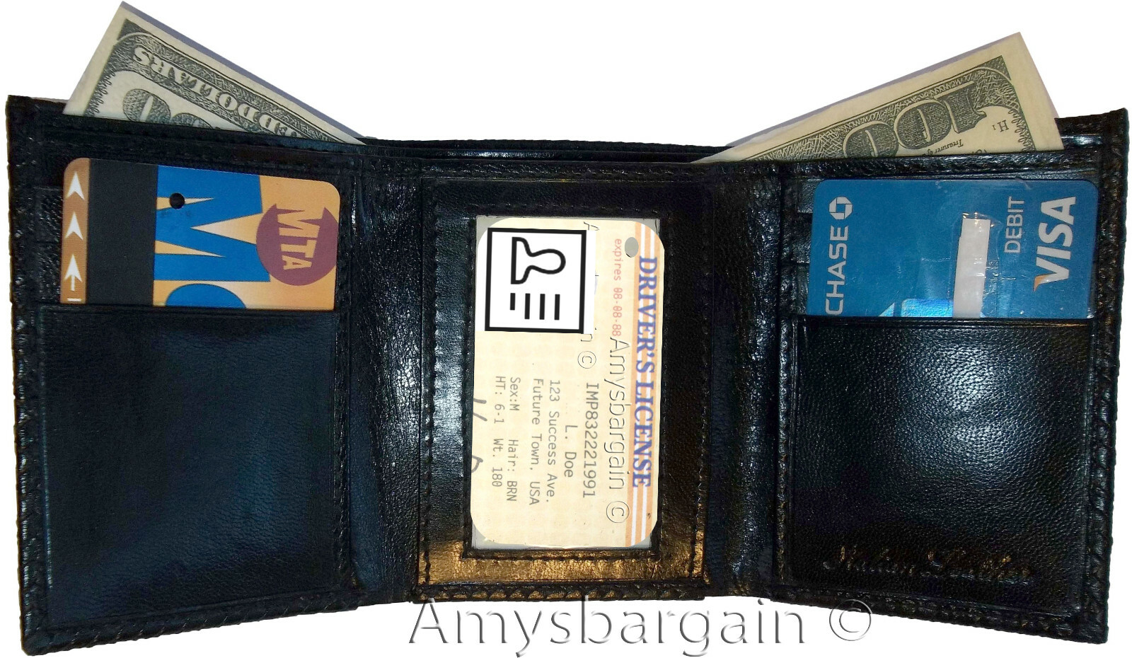 lot of 12 man's black trifold wallet new style woven printed leather wallet - Image 7