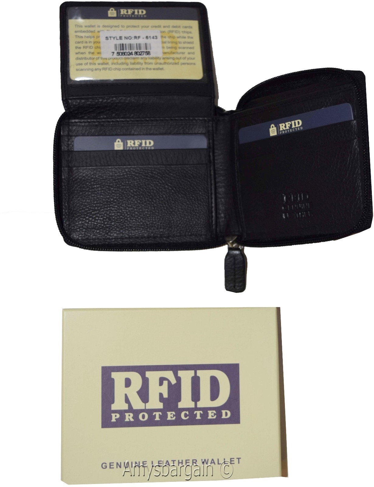 lot of 2 men's wallet RFID genuine leather bifold 2 billfold wallets new in box - Image 7