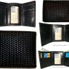 lot of 2 woven printed genuine leather man's black trifold wallet ID credit card