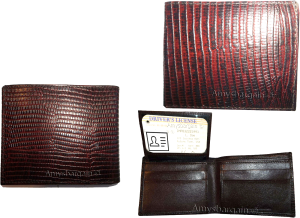 lot of 3 new lizard skin printed leather man's brown billfold wallet 6 cards ID