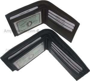 man's leather bifold wallet id case 3 bill spaces 6 credit cards calfskin wallet - Image 11