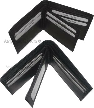 man's leather bifold wallet id case 3 bill spaces 6 credit cards calfskin wallet - Image 3