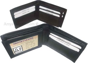 man's leather bifold wallet id case 3 bill spaces 6 credit cards calfskin wallet - Image 4