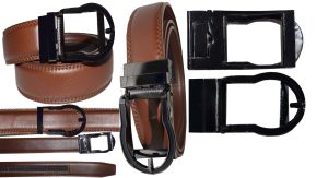 men's brown belt 43" genuine leather dress casual automatic transparant buckle - Image 6