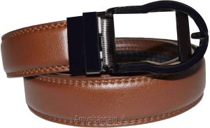 men's brown belt 43" genuine leather dress casual automatic transparant buckle - Image 9