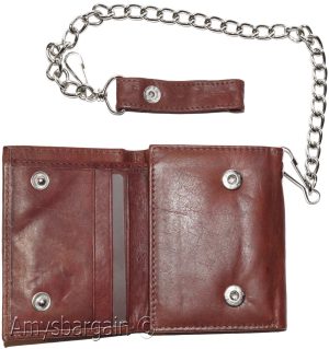 men's chain trifold wallet genuine leather motorcycle trucker new biker wallet - Image 9
