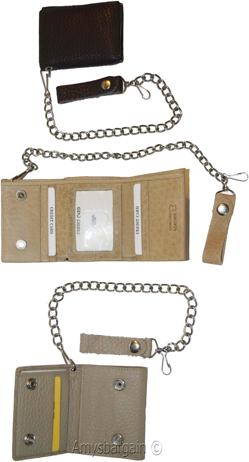 men's genuine leather trifold chain wallet motorcycle trucker biker Black wallet - Image 11