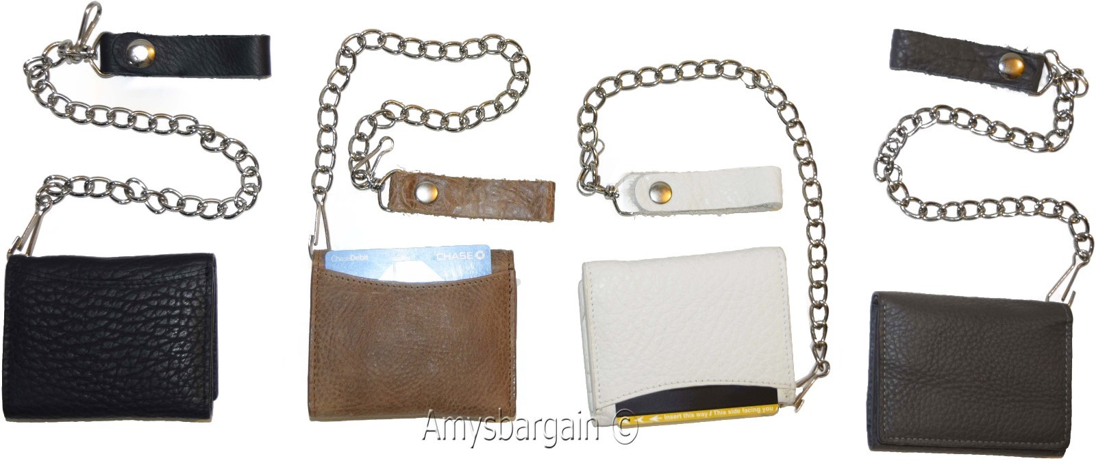 men's genuine leather trifold chain wallet motorcycle trucker biker Black wallet - Image 3