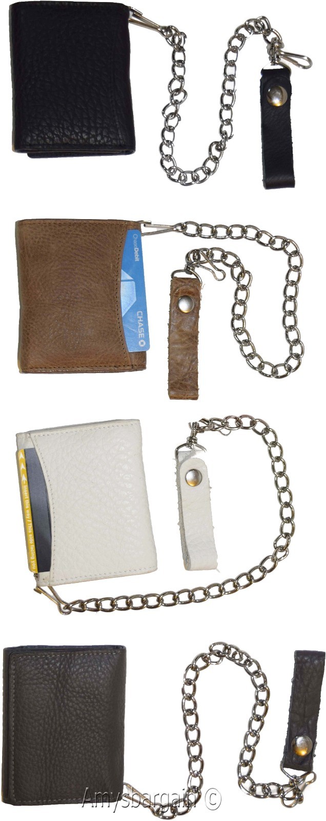 men's genuine leather trifold chain wallet motorcycle trucker biker Black wallet - Image 6