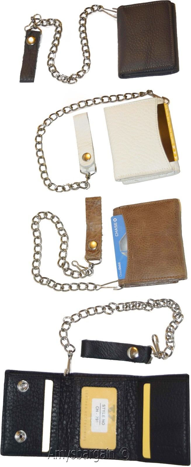 men's genuine leather trifold chain wallet motorcycle trucker biker Black wallet - Image 7