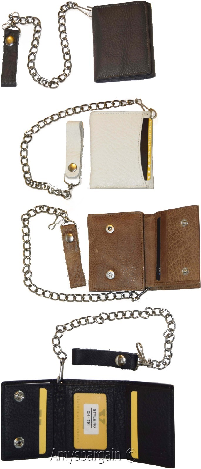 men's genuine leather trifold chain wallet motorcycle trucker biker Black wallet - Image 9