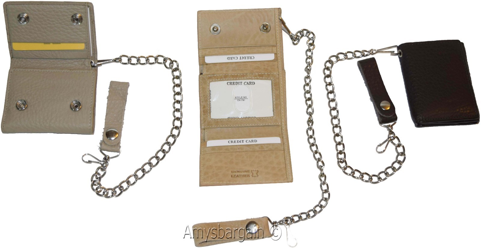 men's genuine leather trifold chain wallet motorcycle trucker biker Black wallet - Image 10