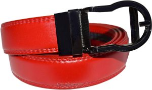 men's red belt 43" genuine leather dress casual automatic transparant buckle - Image 11