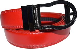 men's red belt 43" genuine leather dress casual automatic transparant buckle - Image 12