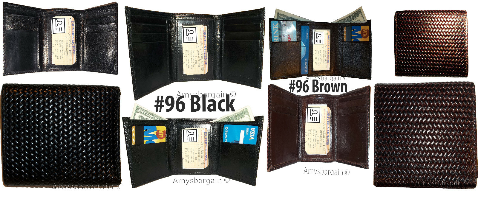 2 new style Woven Printed Leather Man's Trifold wallet 2 bill slots 9 card ID - Image 3