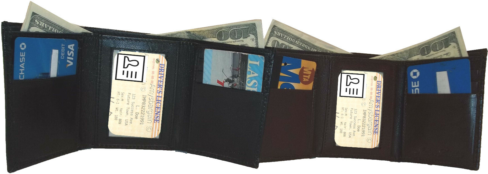 2 new style Woven Printed Leather Man's Trifold wallet 2 bill slots 9 card ID - Image 5