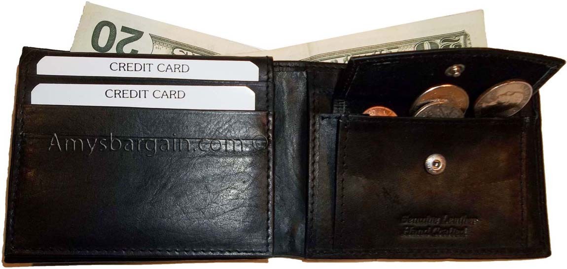 3 New Men's bi-fold Leather Wallet 7 credit card ID Change purse 2 bill slot BN - Image 4