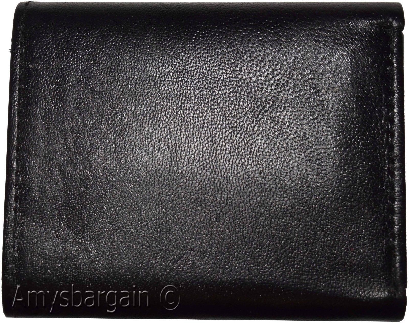 Genuine Leather trifold Men's wallet 9 credit card 2 ID Bill slots Black Wallet - Image 4