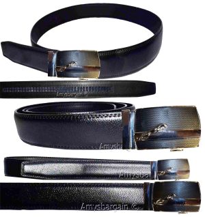 Genuine leather men's ratchet belt men’s casual adjustable automatic buckle 50”