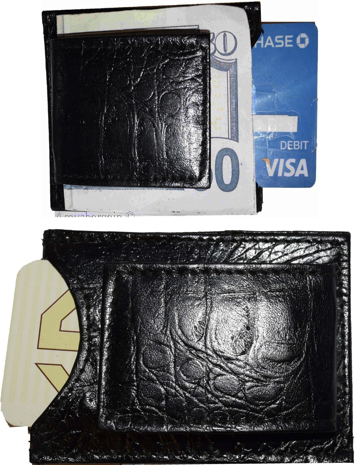 Lot of 12 Crocodile skin printed leather New Bifold money clip Black Billfold - Image 11
