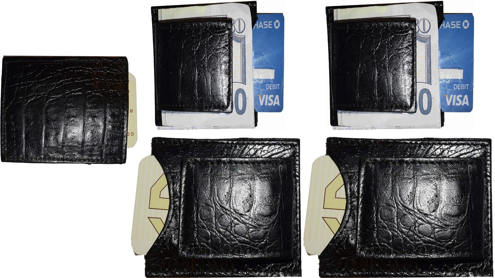 Lot of 12 Crocodile skin printed leather New Bifold money clip Black Billfold - Image 12