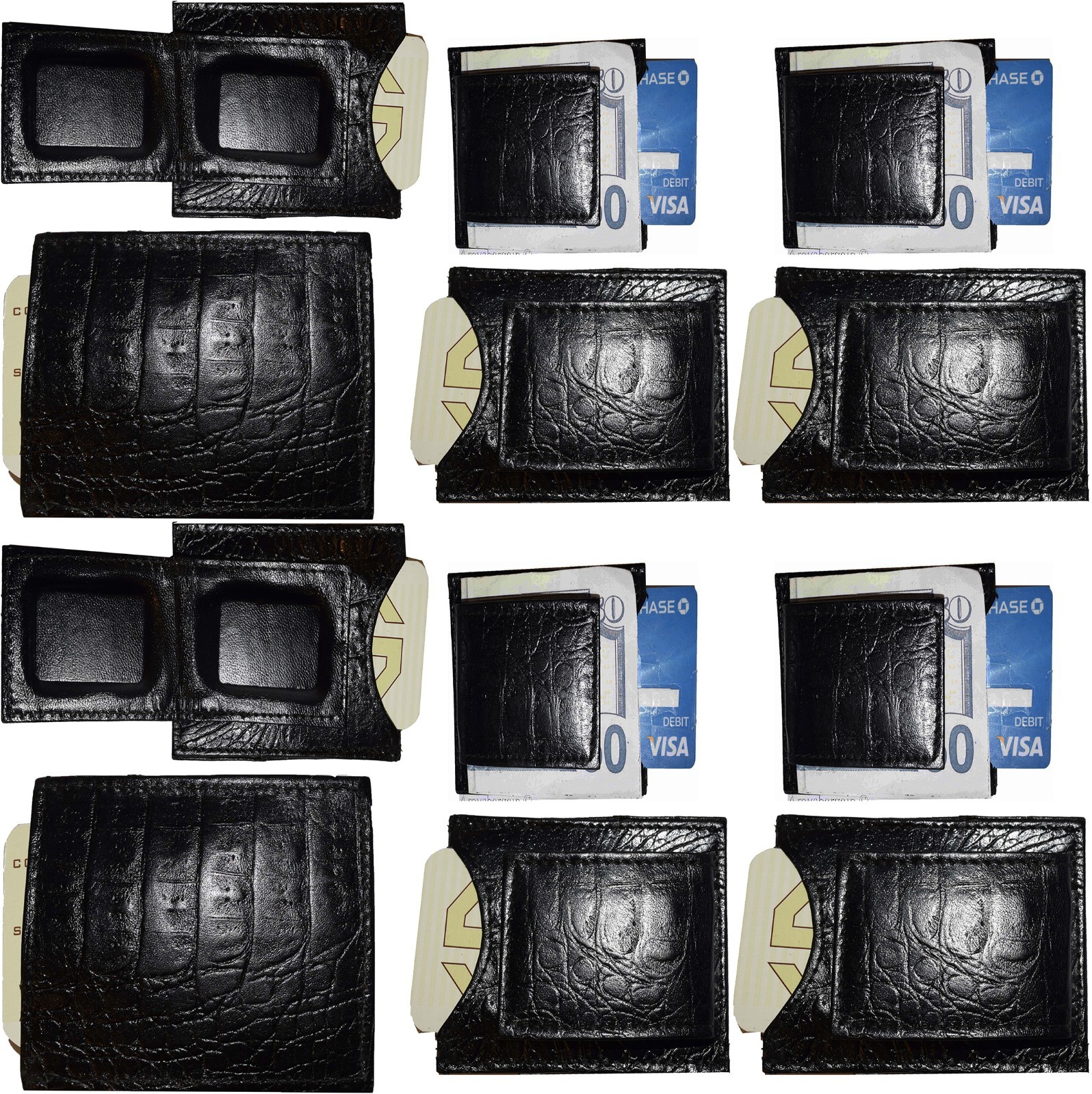 Lot of 12 Crocodile skin printed leather New Bifold money clip Black Billfold