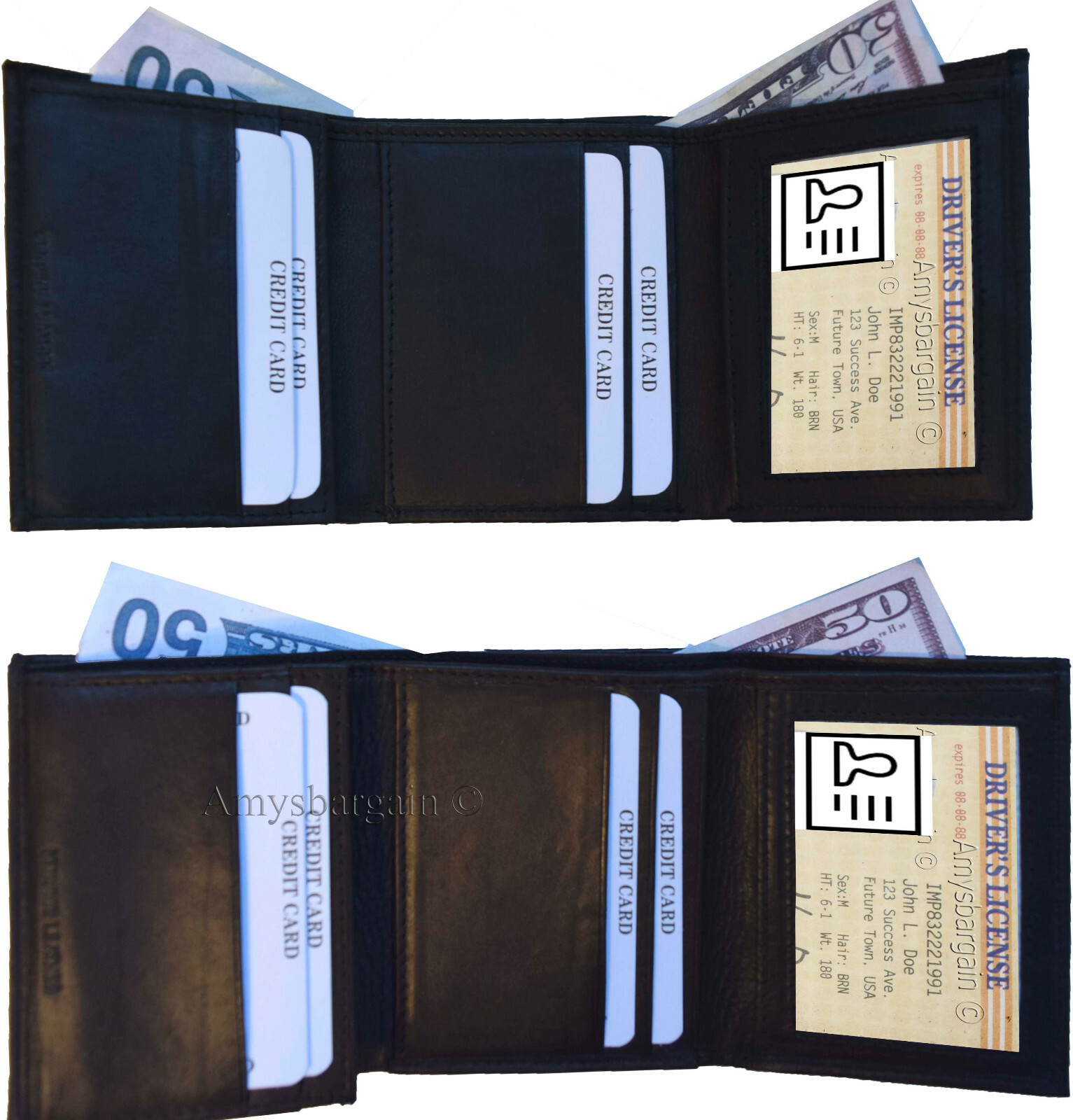 Lot of 12 Man's Trifold wallet genuine calfskin Leather credit card 2 bill slot - Image 11