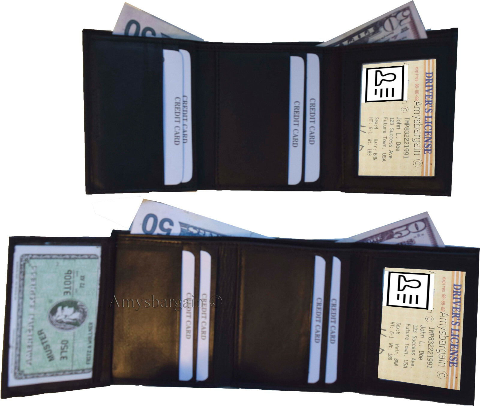 Lot of 12 Man's Trifold wallet genuine calfskin Leather credit card 2 bill slot - Image 12