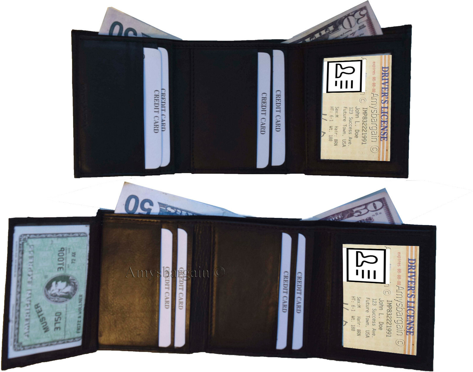Lot of 12 Man's Trifold wallet genuine calfskin Leather credit card 2 bill slot - Image 13