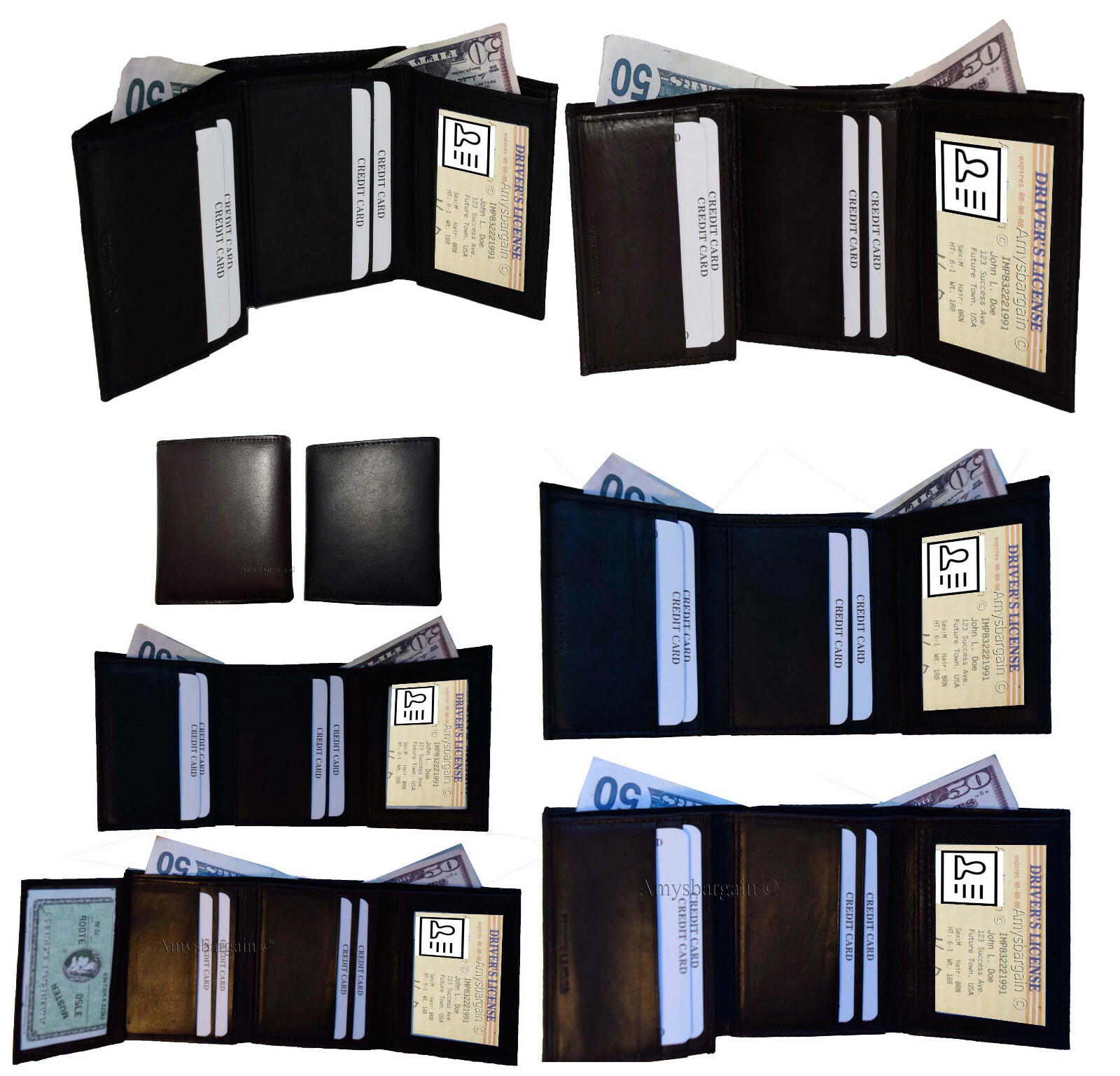 Lot of 12 Man's Trifold wallet genuine calfskin Leather credit card 2 bill slot - Image 3