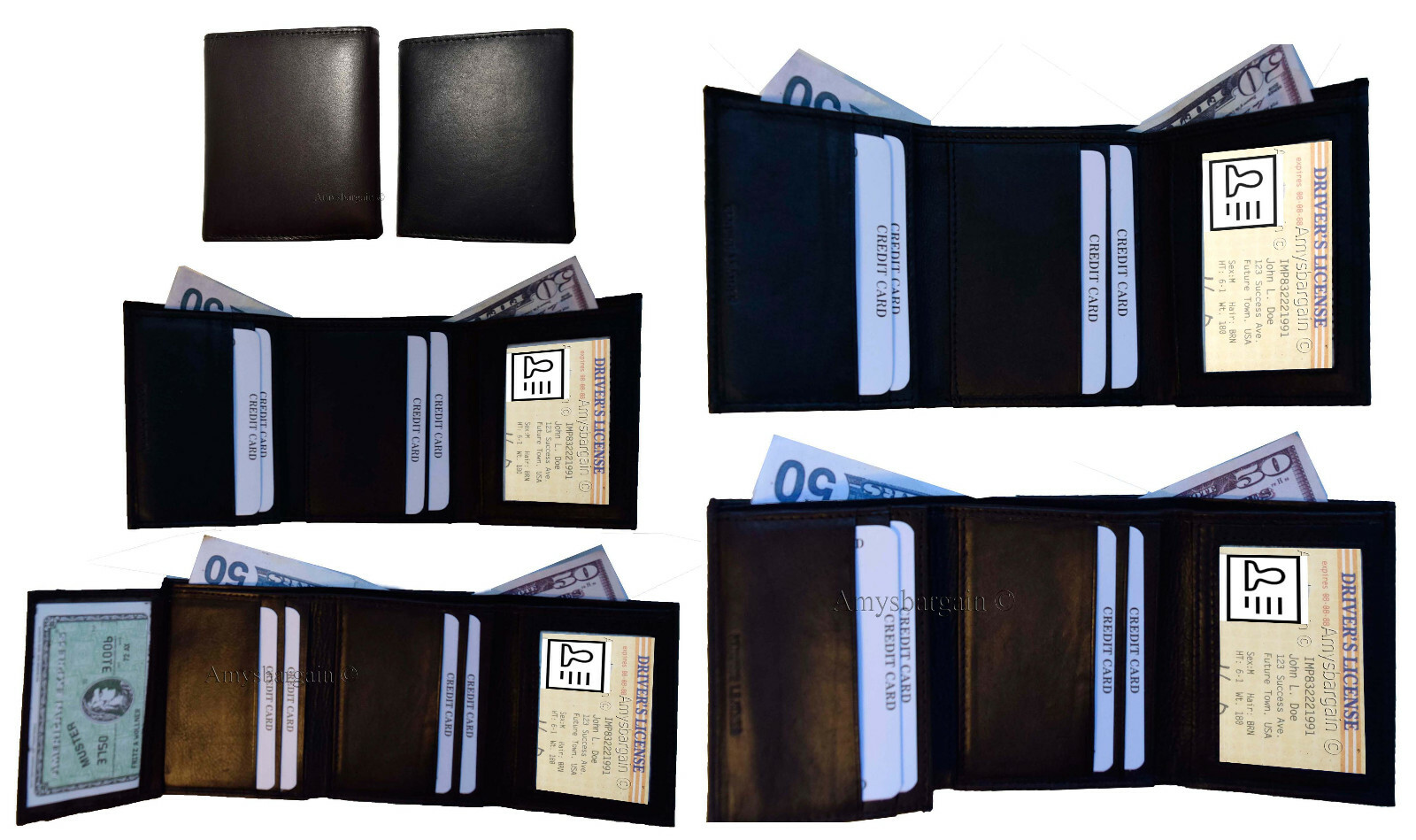 Lot of 12 Man's Trifold wallet genuine calfskin Leather credit card 2 bill slot - Image 5