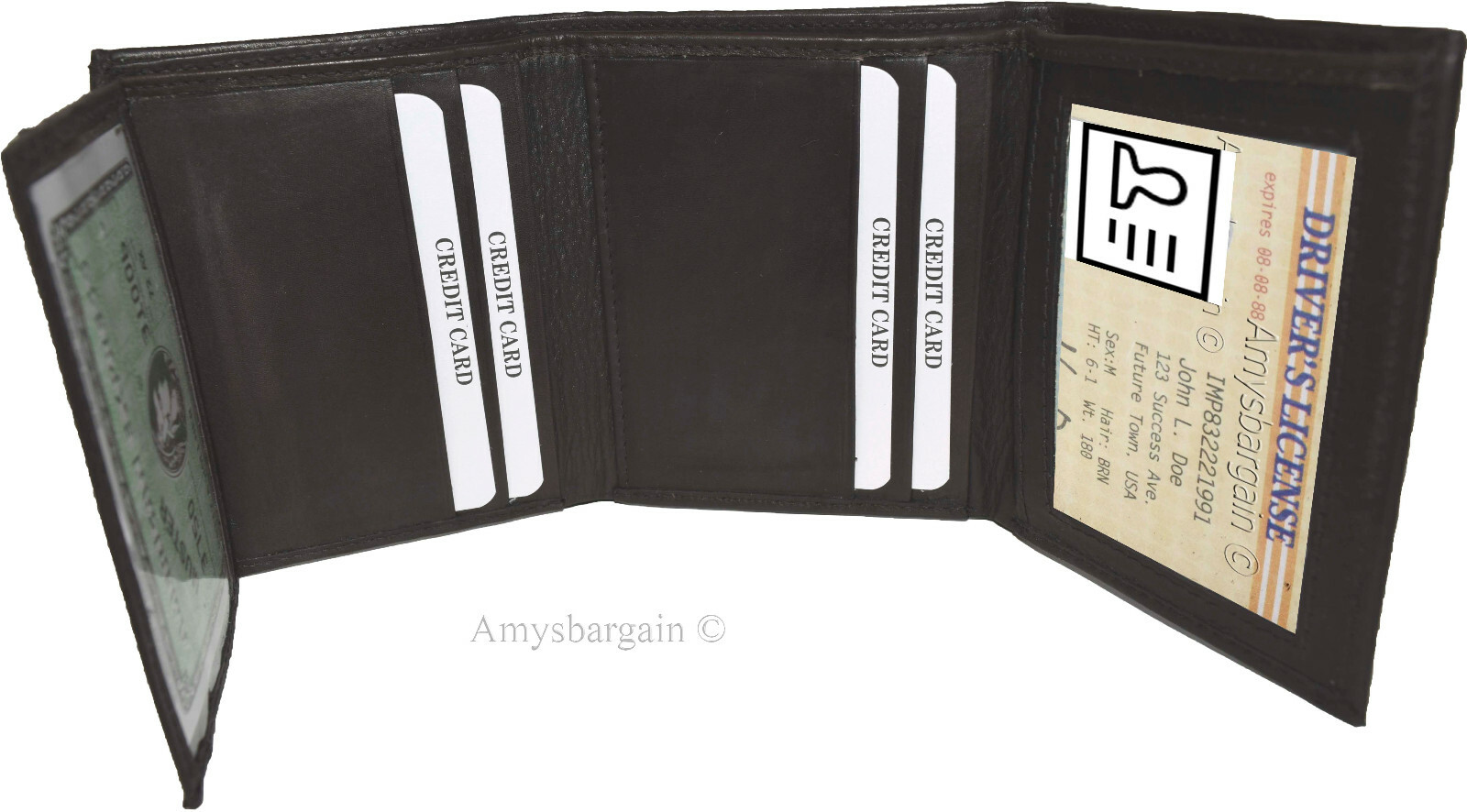 Lot of 12 Man's Trifold wallet genuine calfskin Leather credit card 2 bill slot - Image 9