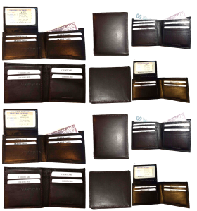 Lot of 12 Men's Brown Bifold Calfskin leather 2 Billfold pockets ID Window B New