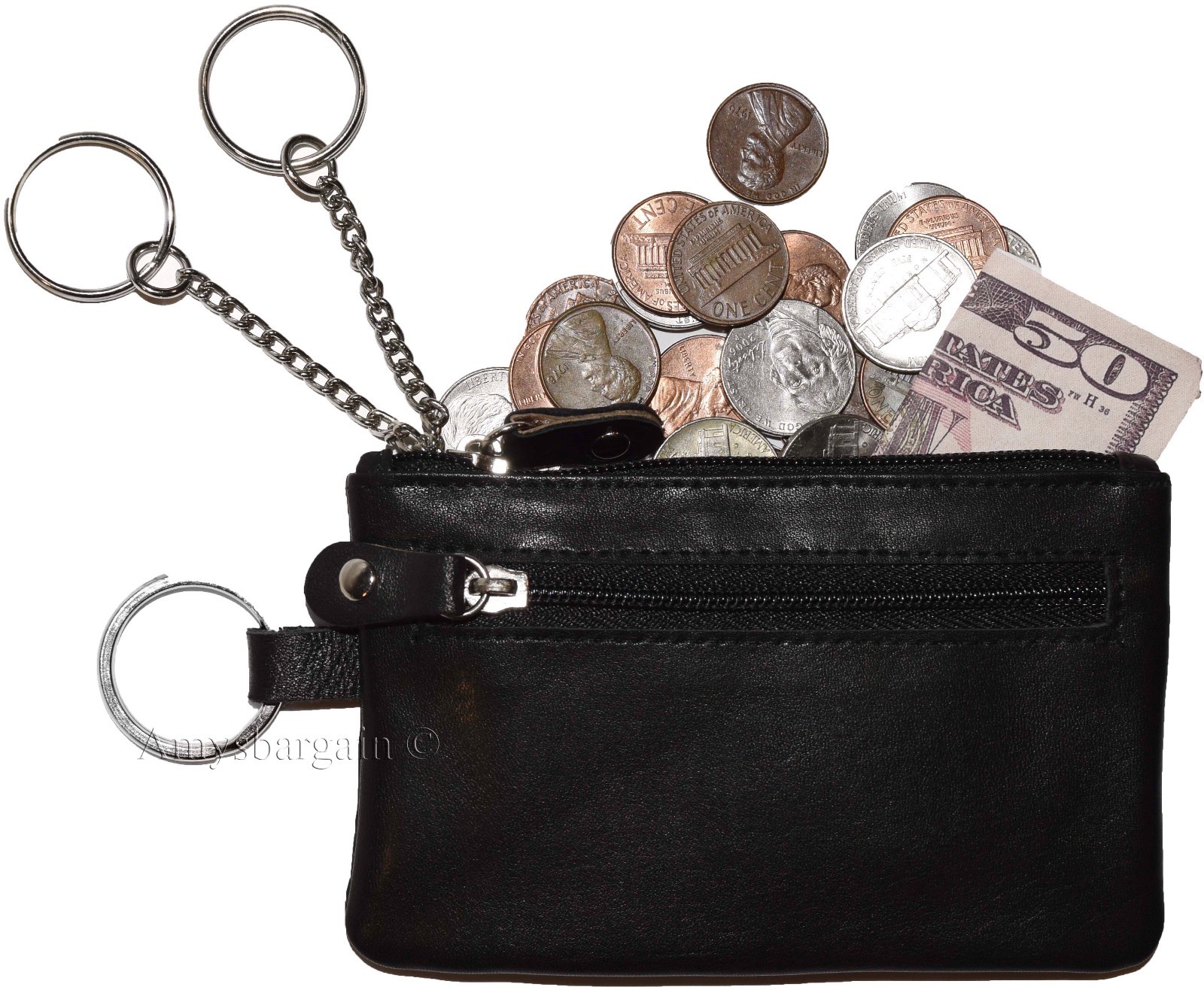 Lot of 2 Leather change purse, Zip coin wallet, 2 pocket coin case w/ key rings - Image 13