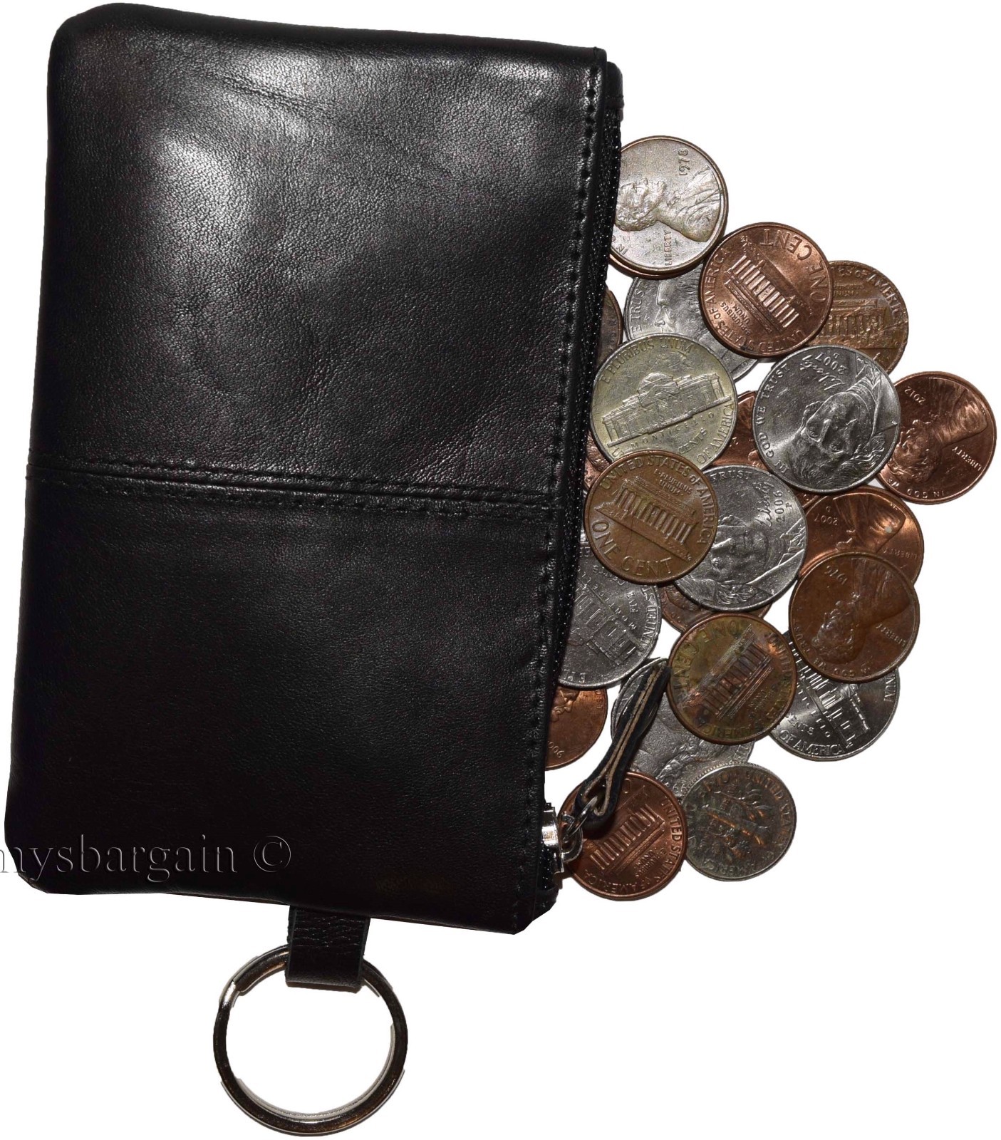Lot of 2 Leather change purse, Zip coin wallet, 2 pocket coin case w/ key rings - Image 5